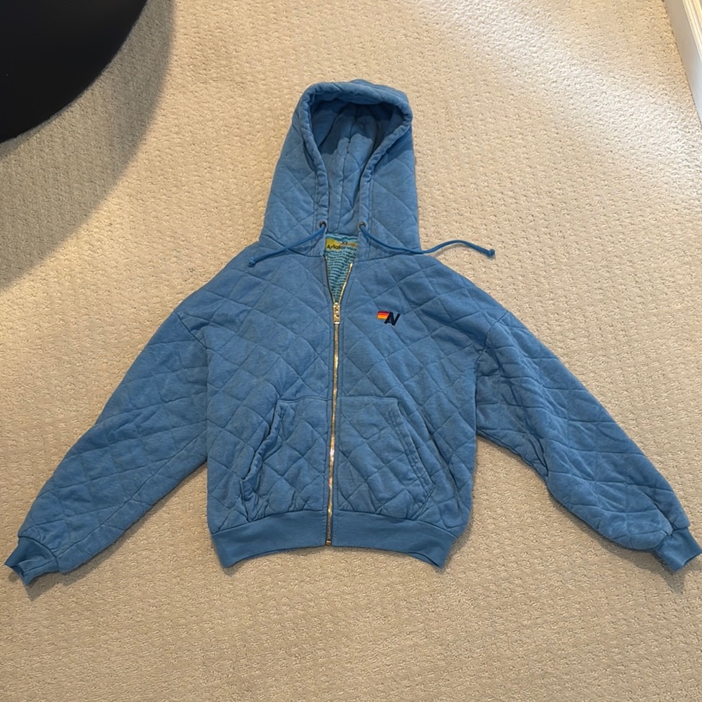 Aviator Nation Quilted Blue Hoodie Size Extra Small XS